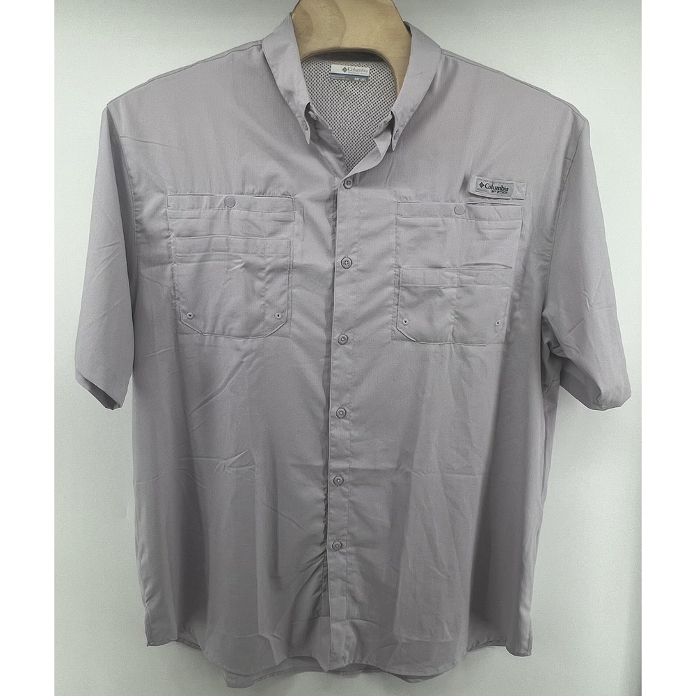 Columbia Tamiami Fishing Shirt 2XT 2XL Tall Light Purple Short Sleeved Hiking